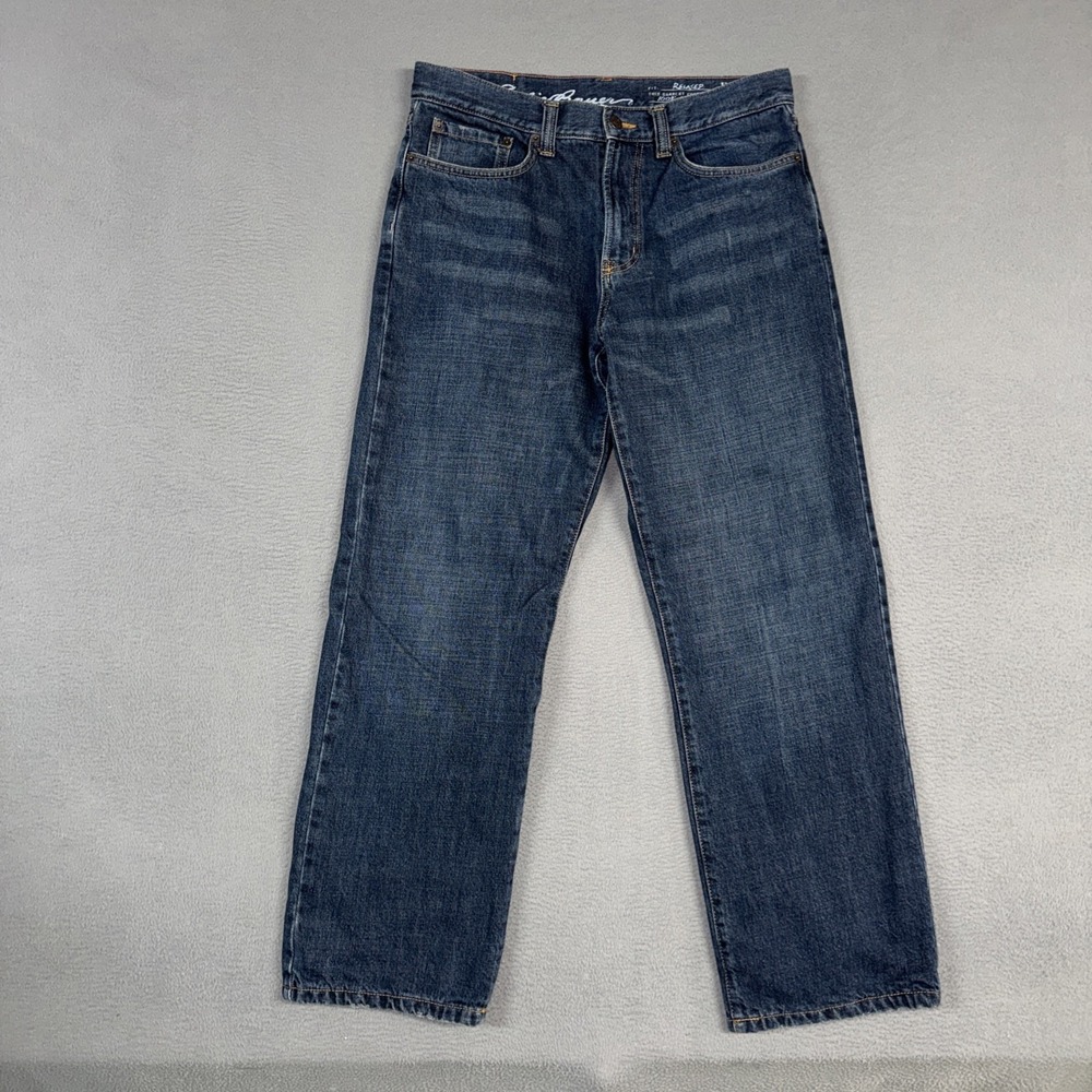Eddie Bauer Jeans Mens 32x30 Blue Relaxed Fit Flannel Lined Distressed Denim
